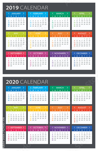 2019 2020 Calendar - illustration. Template. Mock up