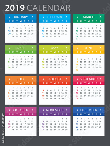 2019 Calendar - illustration. Template. Mock up