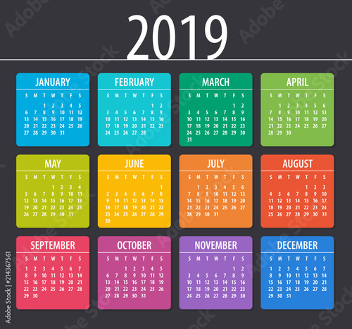 2019 Calendar - illustration. Template. Mock up