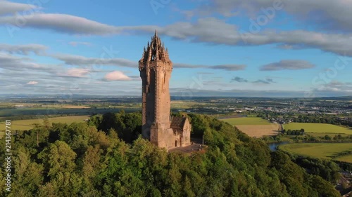 Aeral view of Wallace Monument, Stirling, Scotland photo