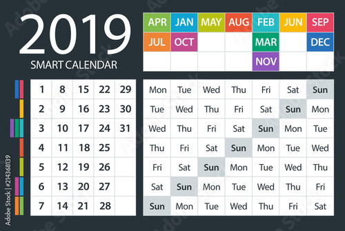 2019 Calendar Smart - vector illustration. Template. Mock up.