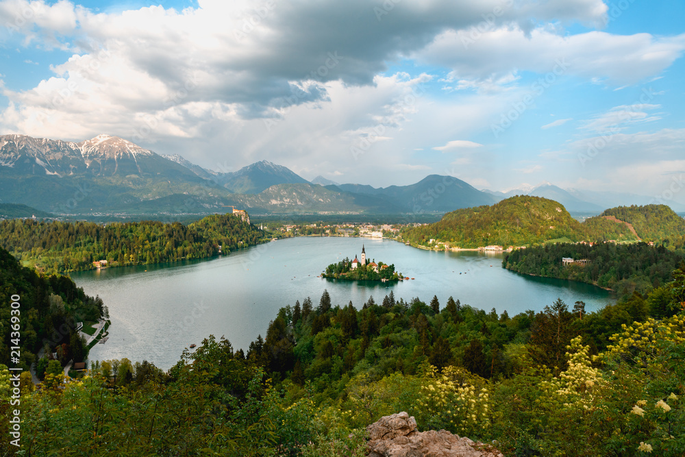 Beautiful view of Lake Bled from Ojstrica Hill View Point, Slovenia