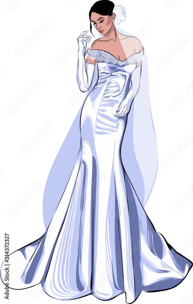 Elegante glamouröse Braut in einem Kleid mit Schleier Elegante glamouröse Braut in einem Kleid mit Schleier
