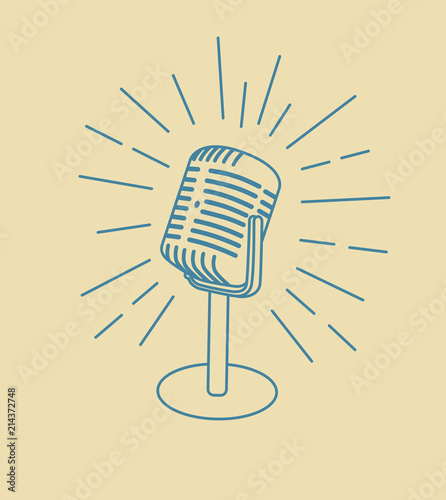 vintage old microphone icon isolated on white background. Design element for logo, poster, emblem, sign. Vector illustration.beige background