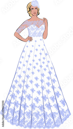 Elegante glamouröse Braut in einem Kleid mit Spitze