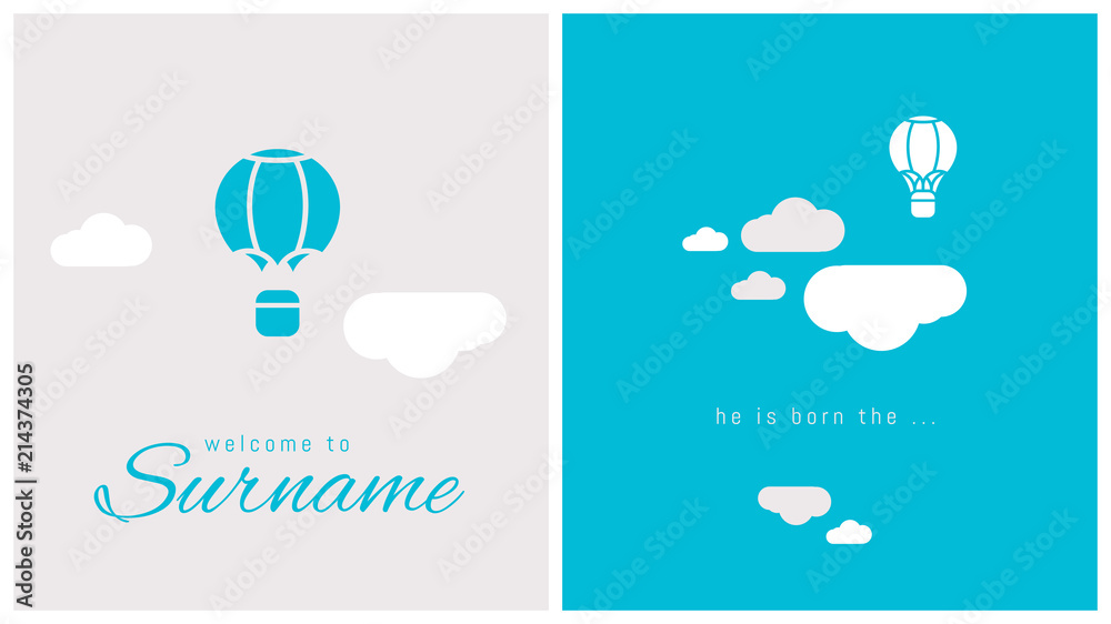 faire-part de naissance, carte pour célébrer l'arrivée d'un bébé, montgolfière, voler, ciel