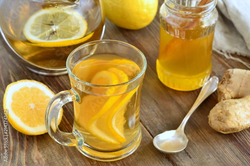 Lemon ginger drink with honey, tea
