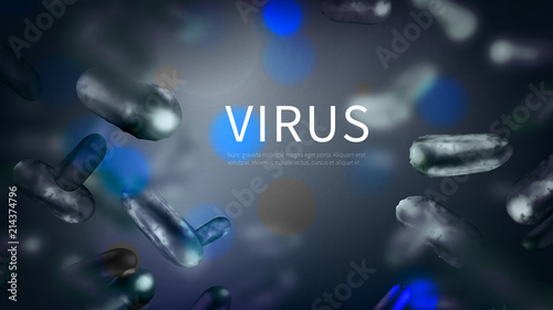 Stock vector illustration horizontal blue background with realistic viruses microorganisms. Pandemic disease screensaver medical bacterium Templates for placard banner flyer presentation report