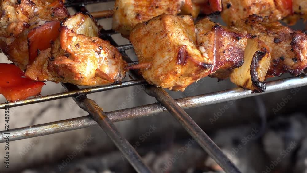 Slow Motion of meat on barbecue fire Slow Motion of meat on barbecue fire