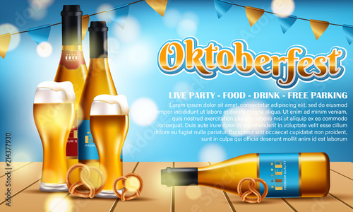 Design poster with food and drink elements for traditional beer festival Oktoberfest