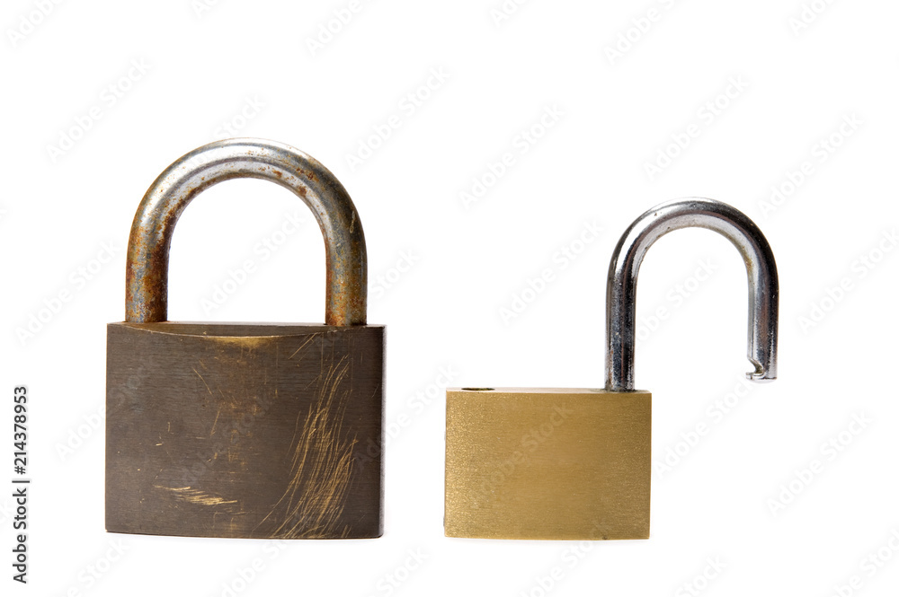 Open and closed padlock isolated on white background. Open and closed padlock isolated on white background.