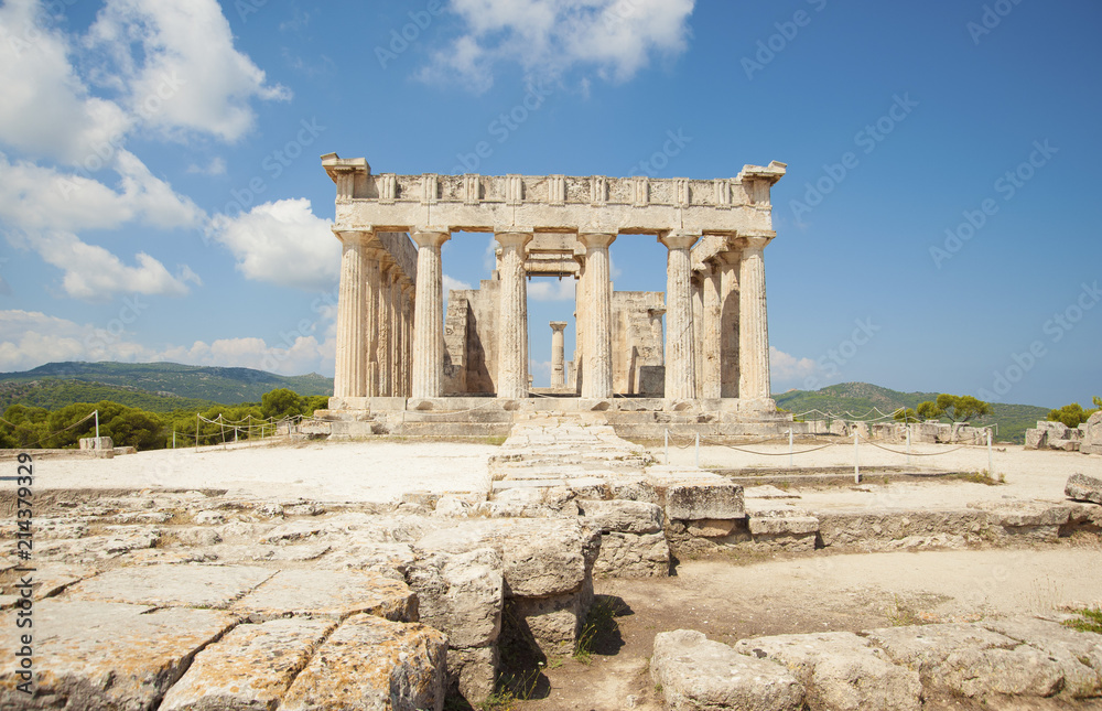 Temple of Goddess Aphaia on Aegina Island in Saronic Gulf, Greece