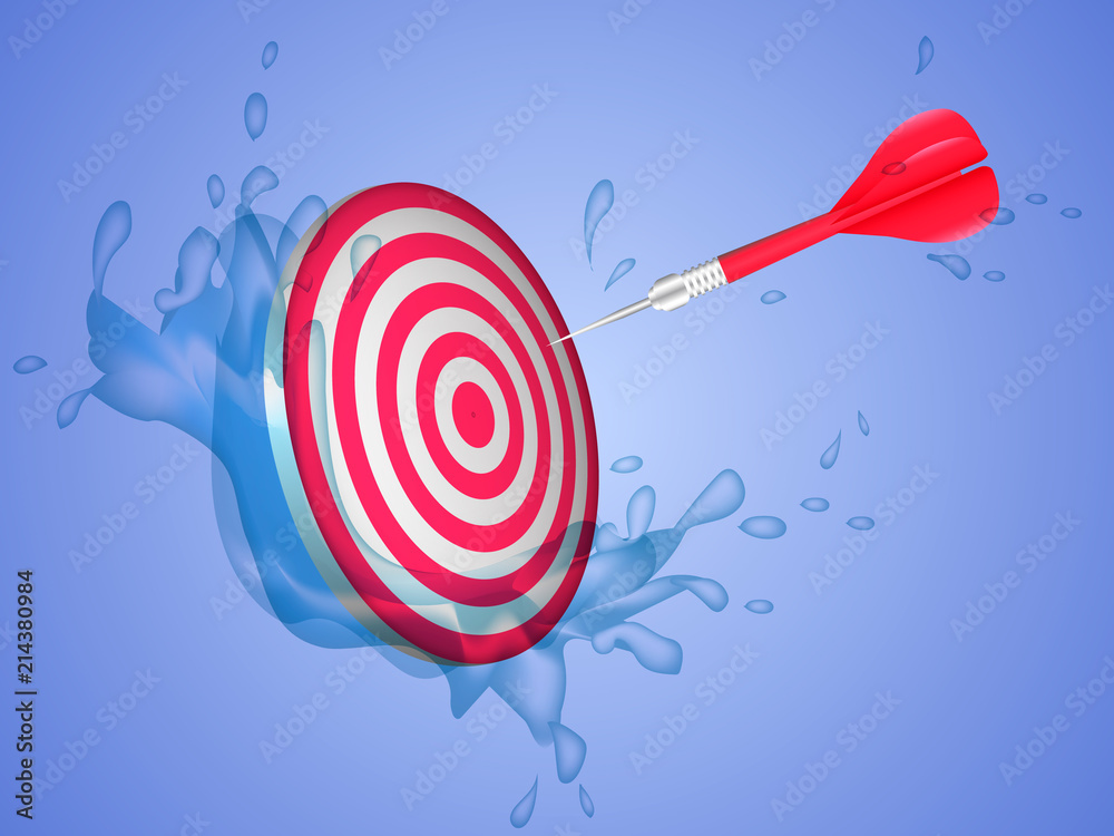 Red darts with water splash. Target concept. Vector illustration.