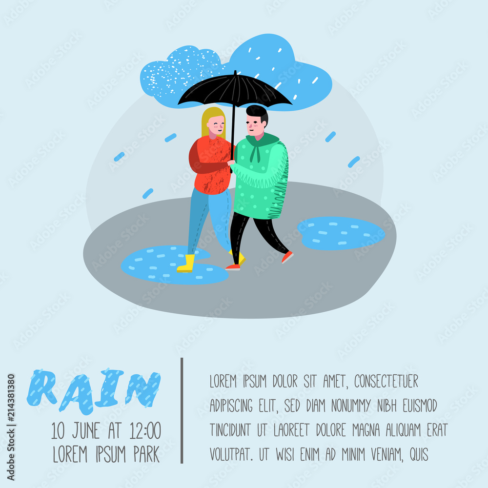 Characters People Walking in the Rain Poster, Banner