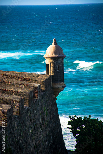 Watchtower in the iconic Spanish fortress of El Morro guarding the harbor entrance of San Juan, Puerto Rico photo