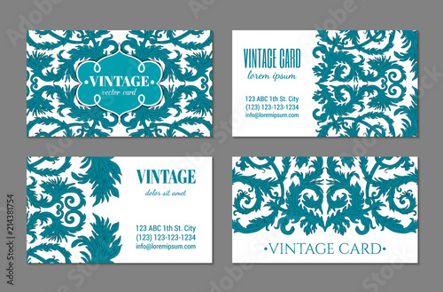 French baroque style elegant ornate visiting cards. Luxurious fashionable ornamental flyer design. Vintage fancy ornament decoration. Pathetic retro embellishment. EPS 10 vector brochure template