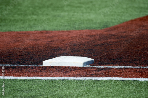 Canvas Print Photograph of first base before a baseball game.