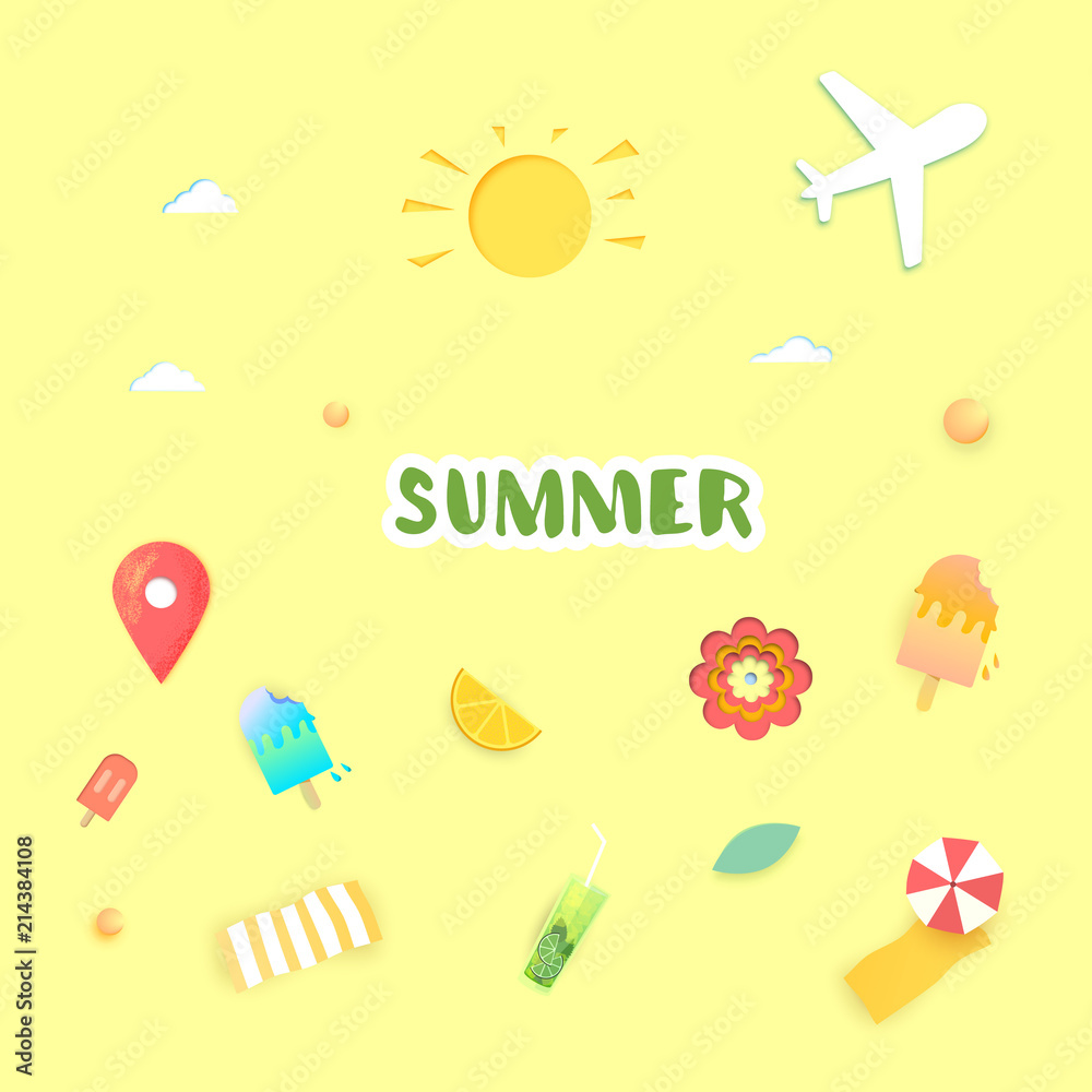 Summer clip art set card. Vector illustration. Summer clip art set card. Vector illustration.