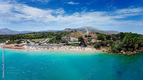 Bird View Panorama with Guidaloca beach. Scopello, Castellammare del Golfo, Sicily, Italy. Nature, Parks, Outdoor Activities, Beaches