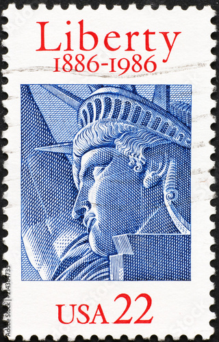 Statue of liberty head on american postage stamp
