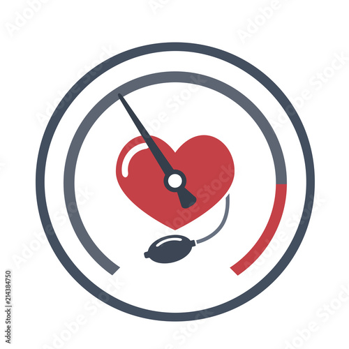 Heart, blood pressure measuring. Vector flat image on white background. 

