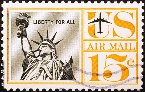 American air mail postage stamp with Statue of Liberty