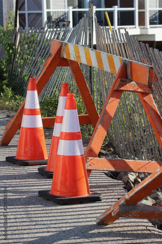 Orange Roadwork Cones and Barrier Orange Roadwork Cones and Barrier