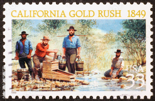 California gold rush on a stamp photo
