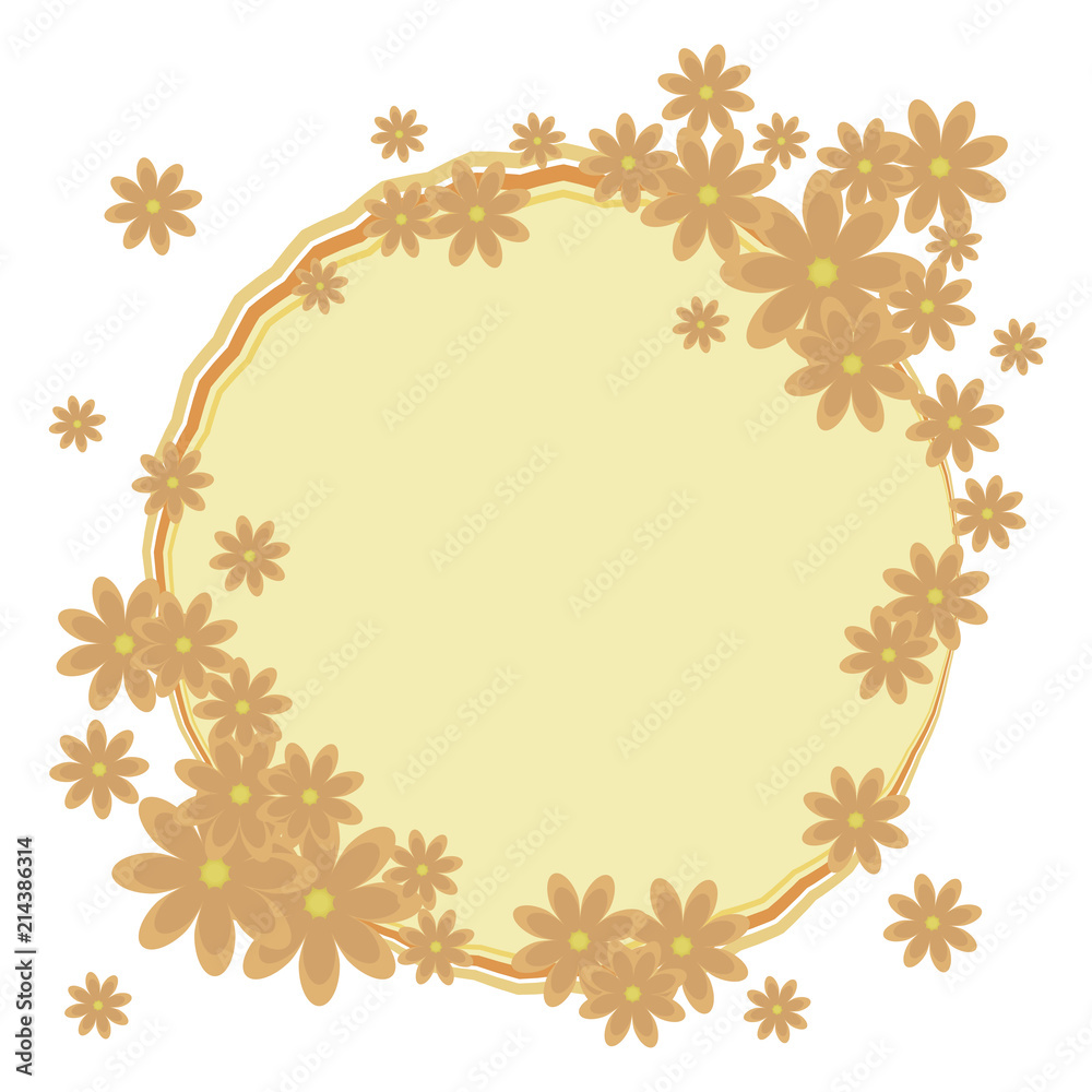 Obraz premium Round frame wreath of orange with a composition of flowers with yellow vector object isolated on white background.