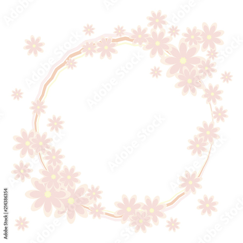 Round frame wreath gently pink light color with a composition of flowers with yellow in the vmiddle vector object isolated on white background.