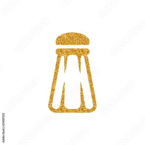 Pepper pot icon in gold glitter texture. Sparkle luxury style vector illustration.