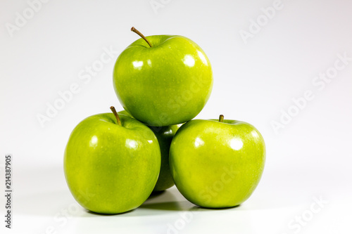Tasty Green apples on a kitchen counter