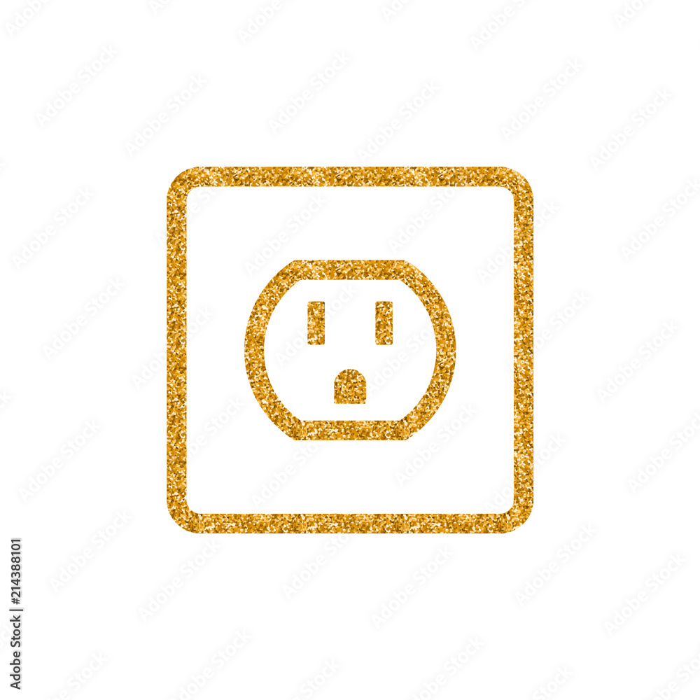 Electrical outlet icon in gold glitter texture. Sparkle luxury style vector illustration. - obrazy, fototapety, plakaty 
