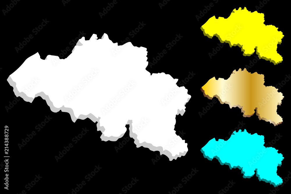 3D map of Belgium (Kingdom of Belgium) - white, blue and gold - vector illustration