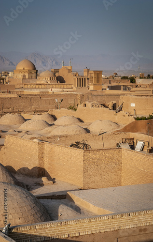 rootops and landscape view of  yazd city old town iran