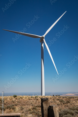 Visitors under a Wind Turbine at the Wild Horse Wind and Solar Engery Center