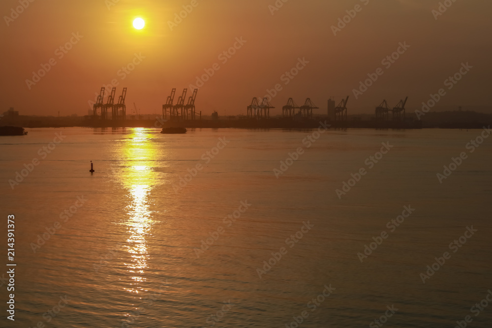 Arriving on a Cruise Ship at Dawn on a Hot Hazy Day, Port of Cartagena, Colombia