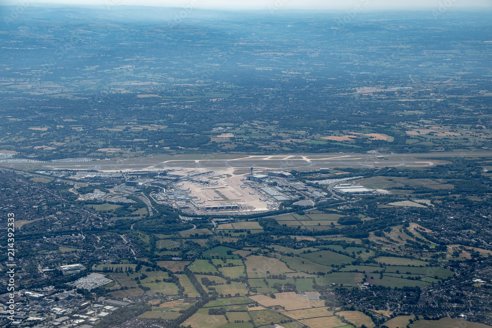 Aerial shot of an airport at Manchester
