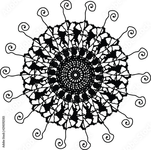 Cheerful widely fly petals flower mandala in black and white