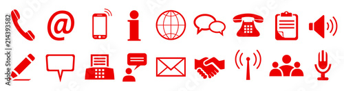 Set red contact sign icons - stock vector