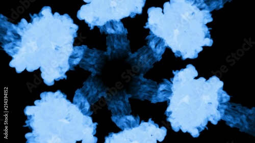 3d blue ink in water. fluorescent ink towards each other from the center to the edges photo