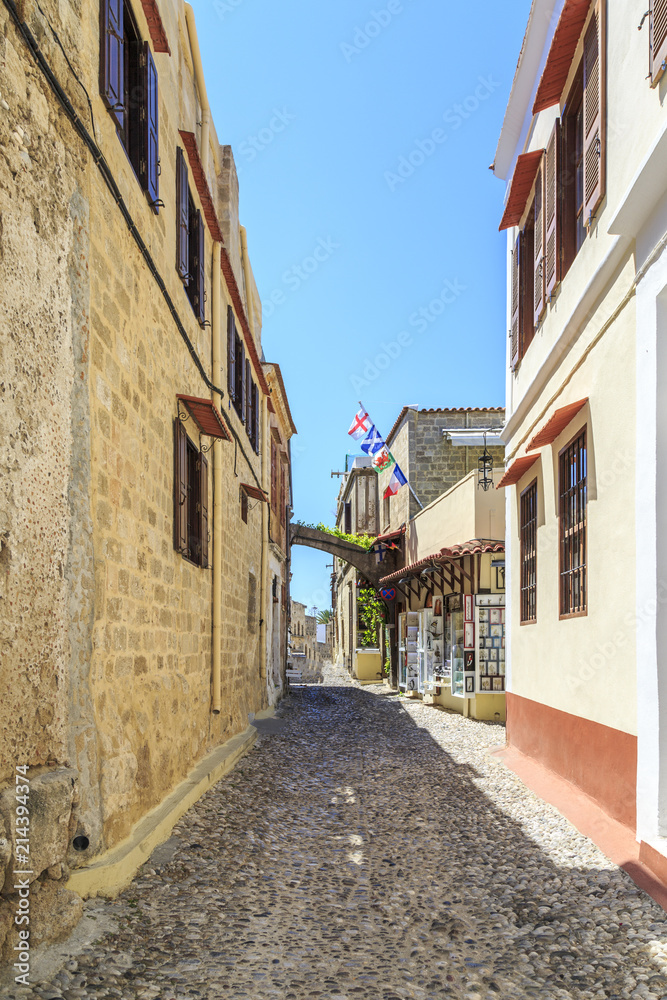 Street view of old town Rhodes, Dodecanese, Greece