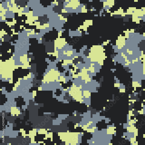 Seamless digital pixel military fashion green and gray camo pattern vector