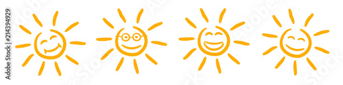 Collection of drawn sun sign icons - stock vector