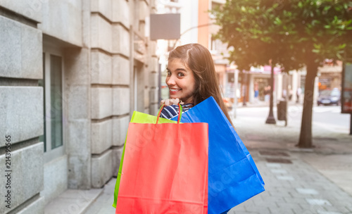 Young woman shopping in the city