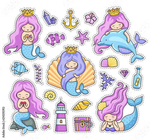 Mermaids with long purple hair.