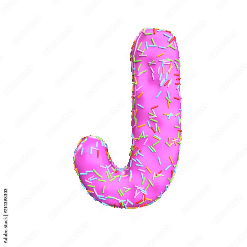 Pink sugar sprinkle letter J Isolated on white background Pink sugar sprinkle letter J Isolated on white background