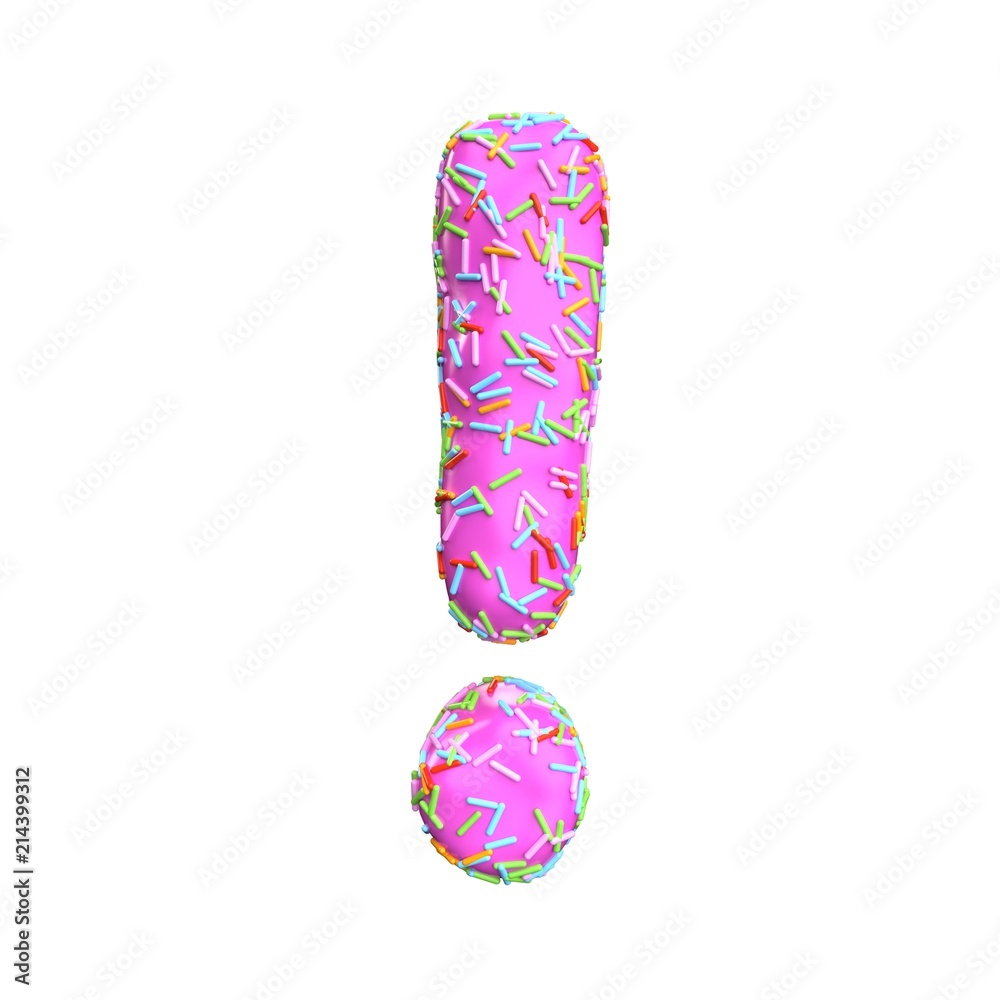 Pink sugar sprinkle letter exclamation mark Isolated on white background