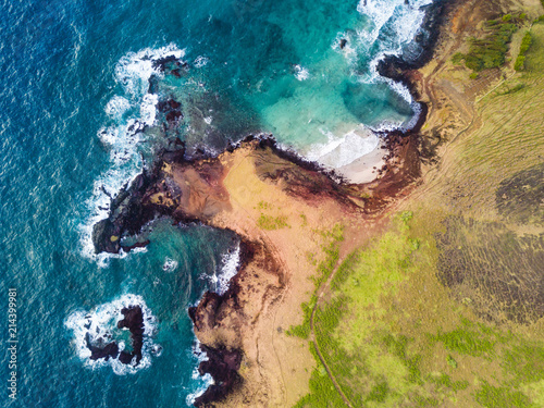 Ovahe Beach from the air, an aerial view of the most famous beach at Easter Island and maybe the best one in Chile