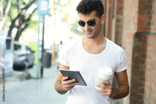 man using a tablet.